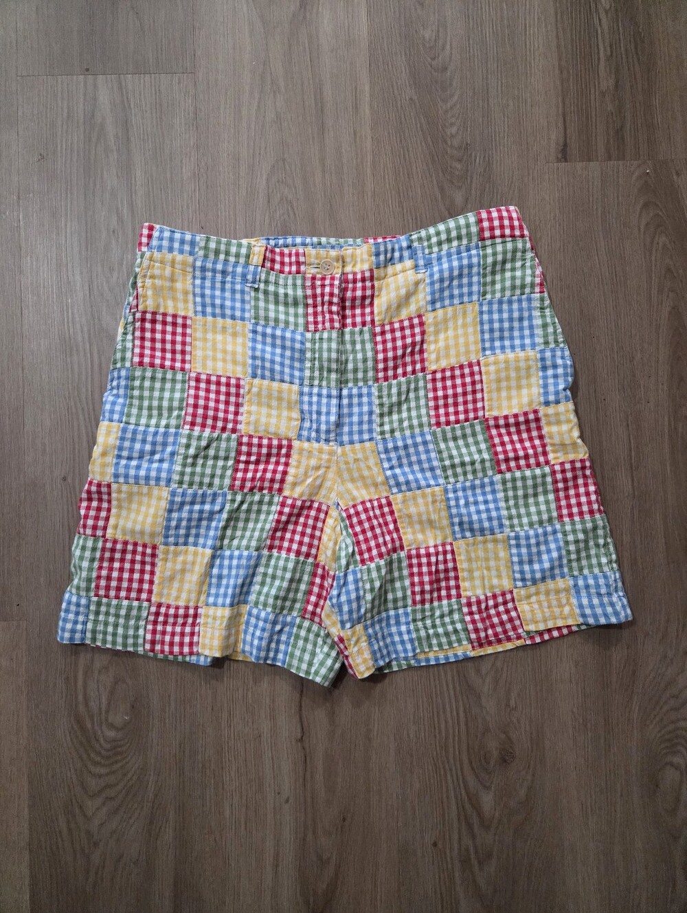 Vintage Multi-Color Gingham Patchwork High Waist Women’s Shorts